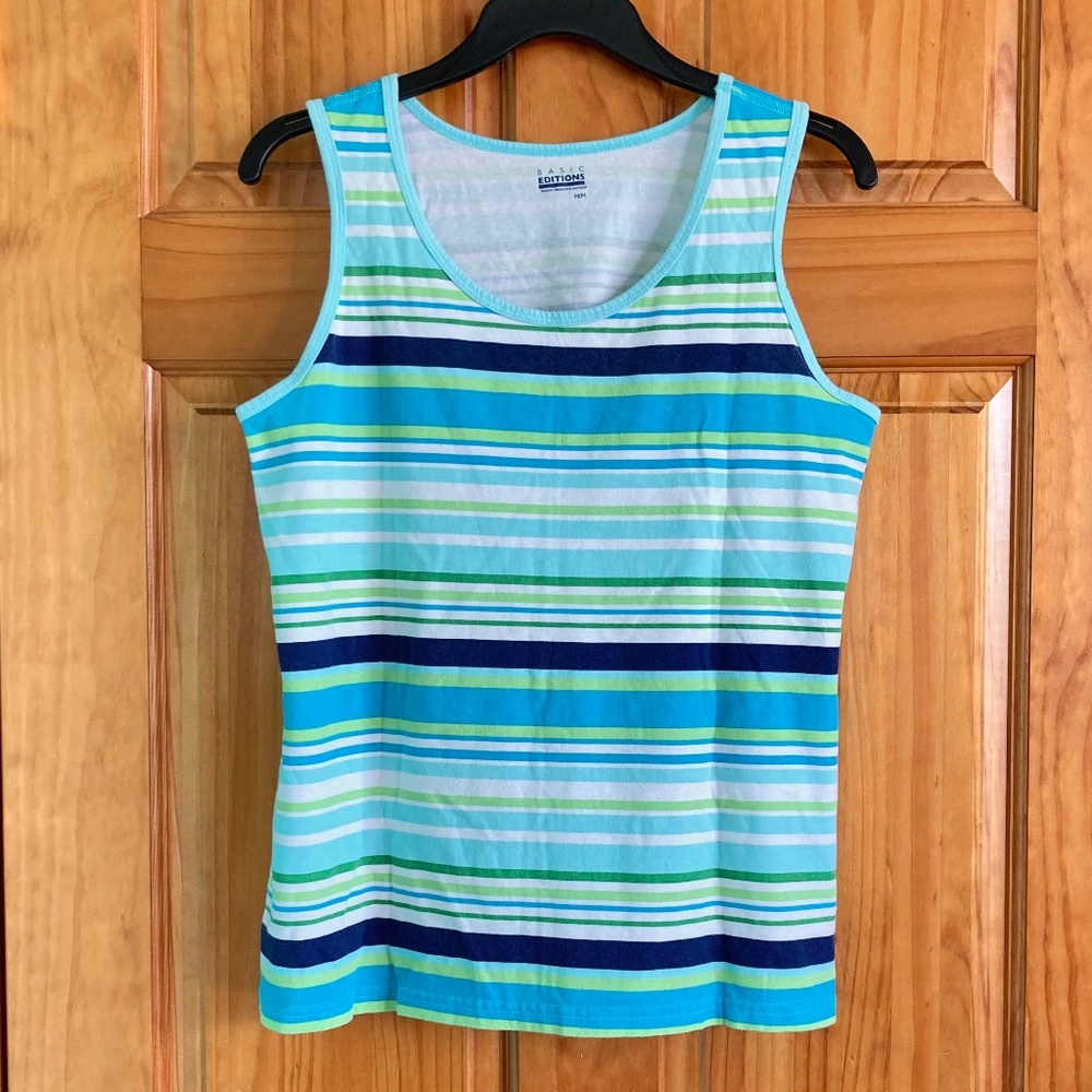 Women’s size medium Basic Editions striped blue and green versatile tank top